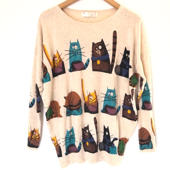 Purplish Sweaters - Purplish London Kitty Cat Print Sweater Women’s M